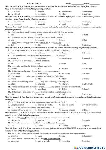 Eng 9 - second end term test 4