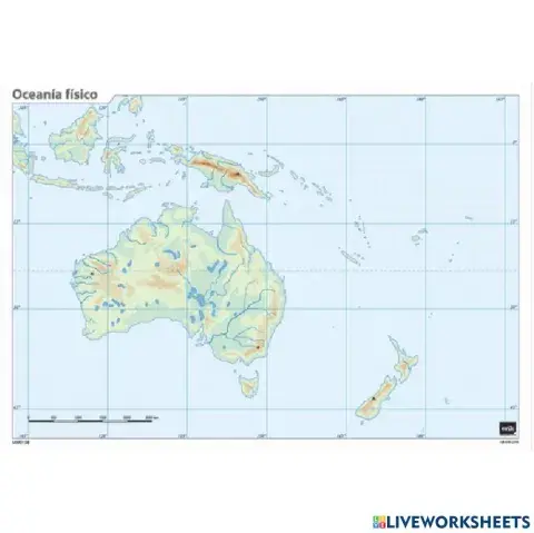 Mapa físico de Oceanía.