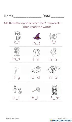 Short vowel a - Short vowel e