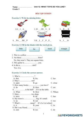 Unit 17 What's toys do you like ?