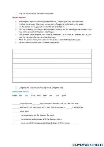 Recipes (rarebit and meatball