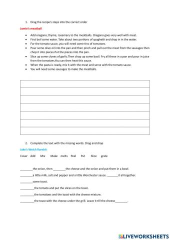 Recipes (rarebit and meatball