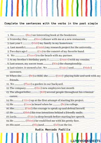 Past simple sentences