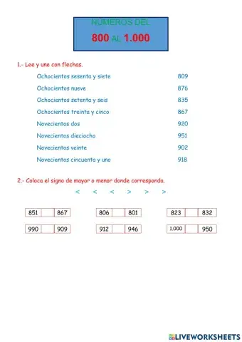 Números del 800 al 1.000