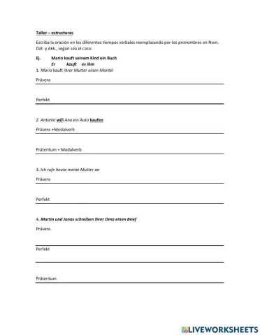 Taller pronombres en la oración