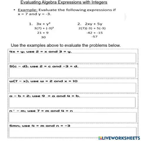 Evaluating Algebraic Expressions with Integers