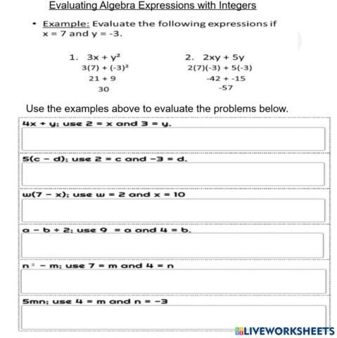 Evaluating Algebraic Expressions with Integers