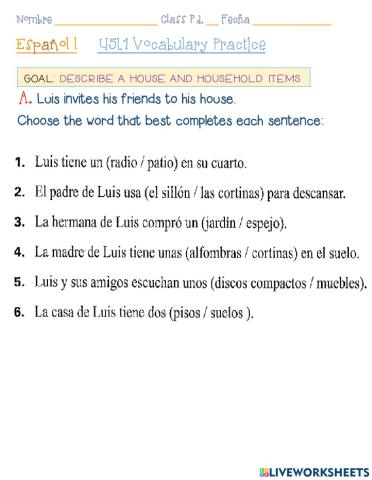Vocabulario de la casa (U5L1 vocab.)(04-18-2023)