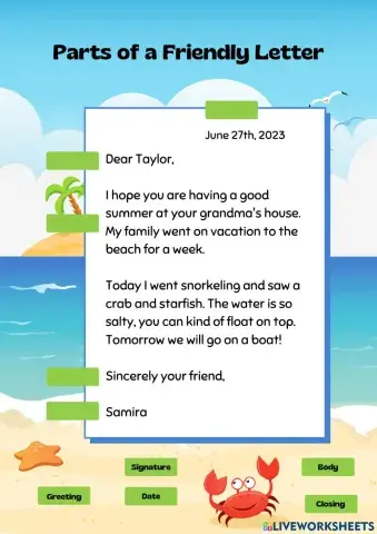 Parts of the friendly letter