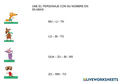 Nombres en sílabas de los personajes del cle