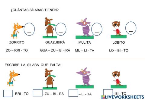Conteo de sílabas y escritura de la primera en los personajes del cle