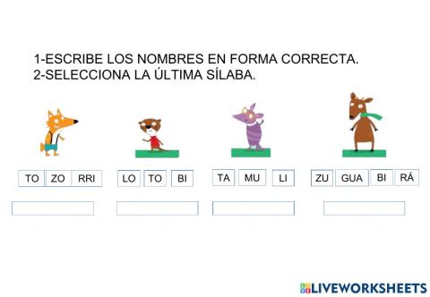 Sílabas desordenadas de los personajes del cle