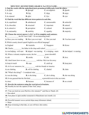 Grade 8 - minitest 2