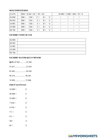 Numeración hasta la decena de millar