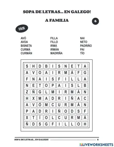 SOPA DE LETRAS FAMILIA GALEGO