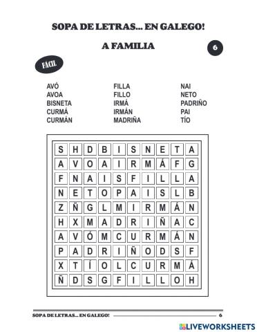 SOPA DE LETRAS FAMILIA GALEGO
