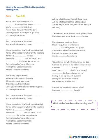 Song: Karma by Taylor Swift