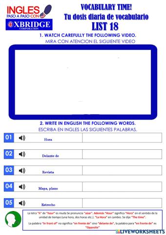 List 18 VOCABULARY TIME!-BEGENNER A1