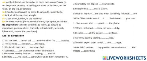 Of, for, to, at, on prepositions