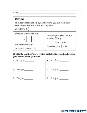 Divide whole numbers by unit fractions