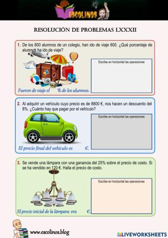 Matemáticas 5º. Resolución de problemas LXXXII