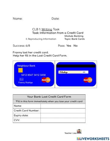 CLB 1: Credit Card Information TASK