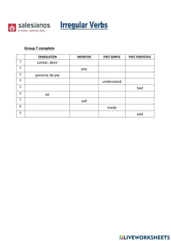 Irregular Verbs Group 7 complete