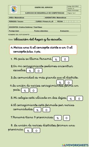 Ubicación de la escuela y el hogar