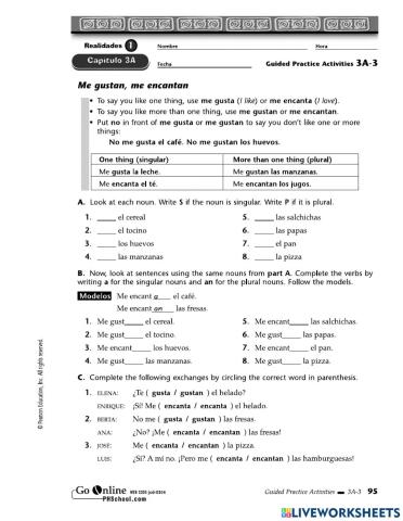 Spanish Me Gustan - Me Encantan