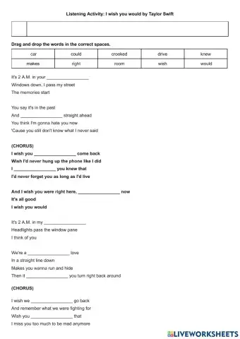 Listening: I wish you would Taylor swift