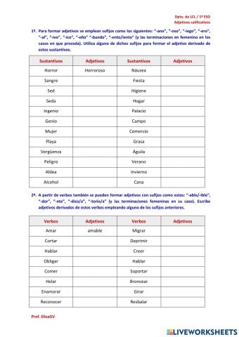 Adjetivos. Formación y distinción