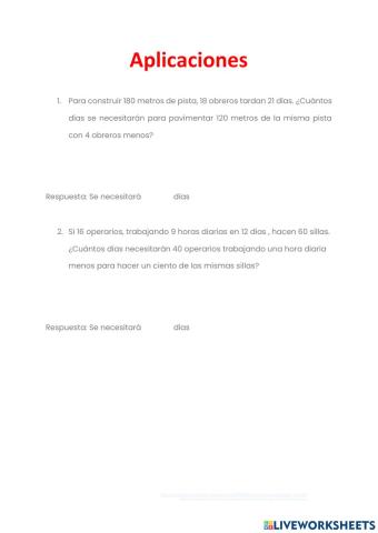 Ejercicios de Regla de tres compuesta 1 (recopilación)