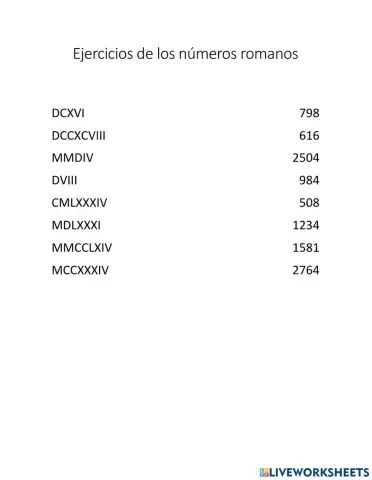 Ejercicios de Numeros Romanos
