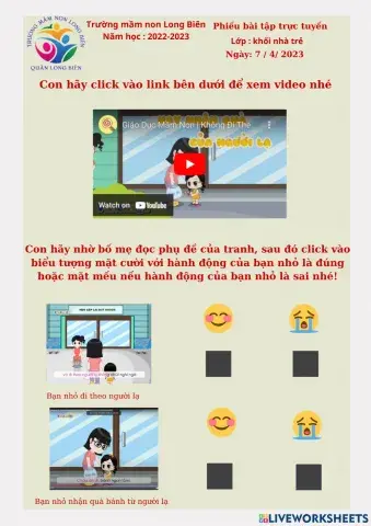 Phiếu bttt khối nhà trẻ ngày 7-4-2023