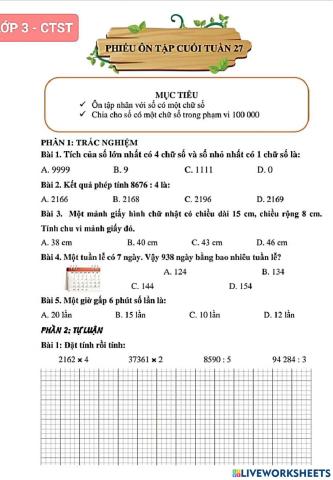 Toán - TV 3: Ôn tập kì 2