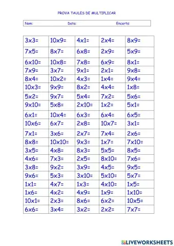 Prova taules multiplicar