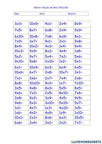 Prova taules multiplicar