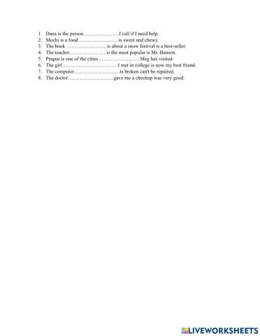 Adjective clauses with object relative pronouns who, whom, and that
