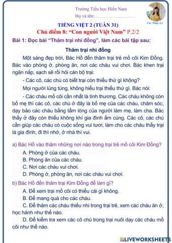 Tiếng Việt 2 (Tuần 31)