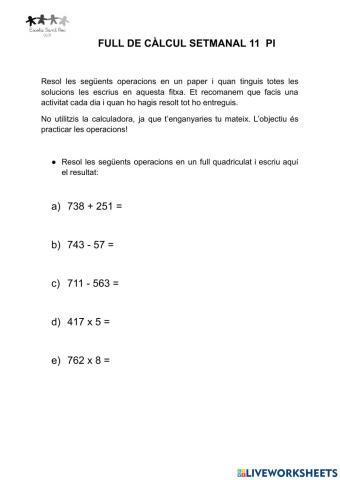 FULL DE CÀLCUL 11 PI 5è