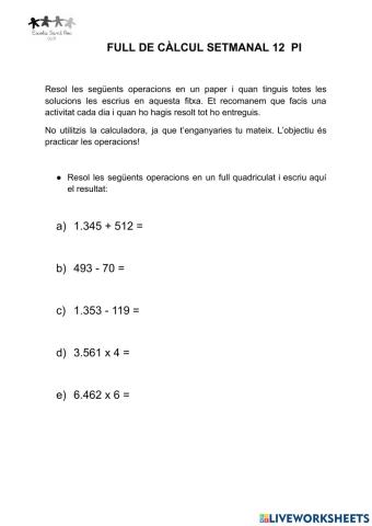 FULL DE CÀLCUL 12 PI 5è