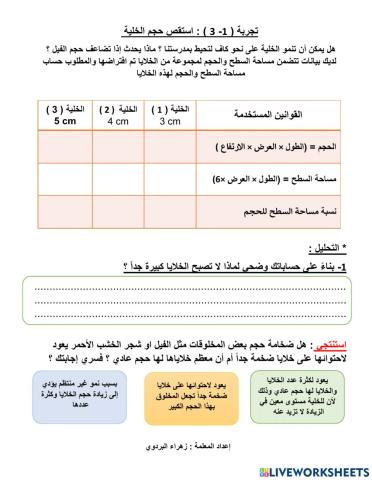 تجربة استقص حجم الخلية