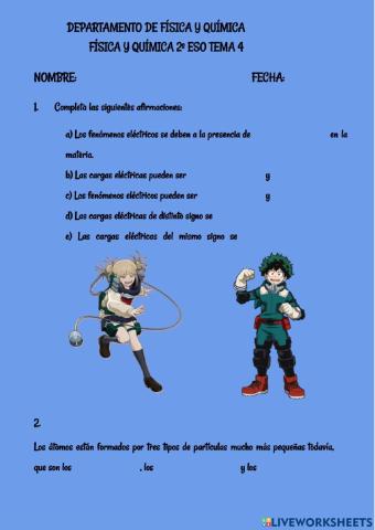 examen FQ  2º ESO átomos y sistema periódico