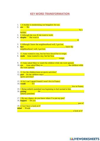 Key word transformation b2 first