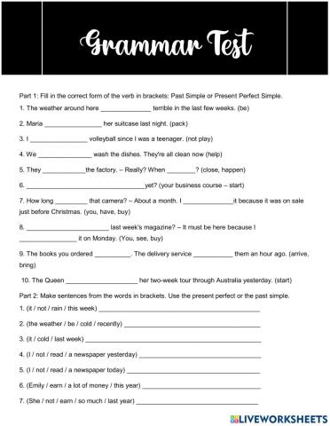 Grammar Test 2 - Level 8