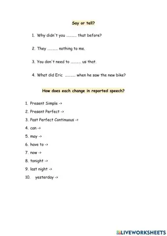 Reported speech short test