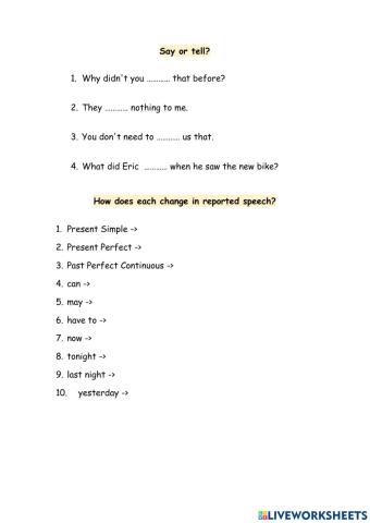 Reported speech short test