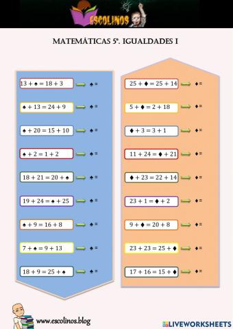 Matemáticas 5º. Igualdades I