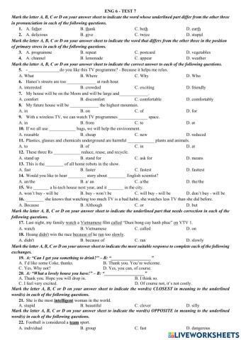 Eng 6 - second end term test 7