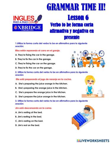 Lección 6. Verbo to be forma corta afirmativa y negativa en presente